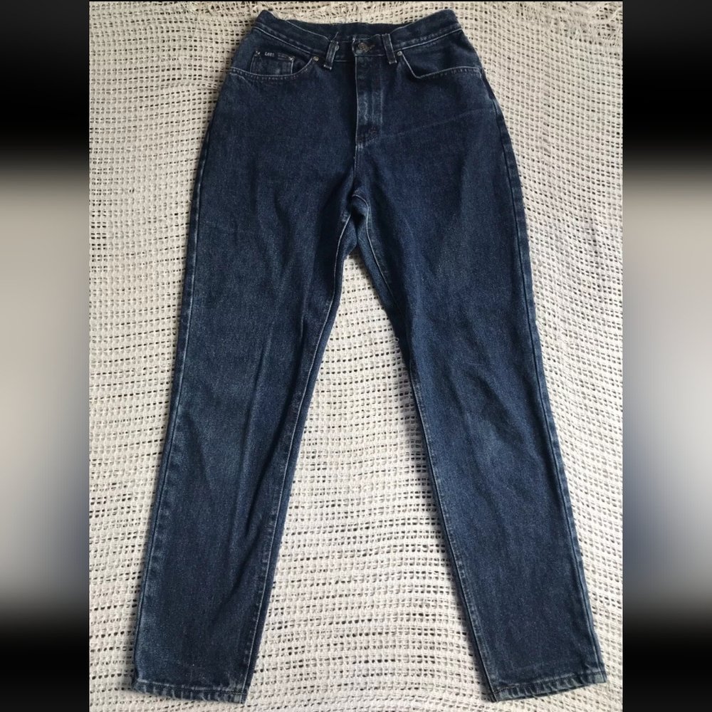 Vintage Lee Jeans Women’s 10 Dark Wash Denim High Waist Tapered 100% Cotton USA